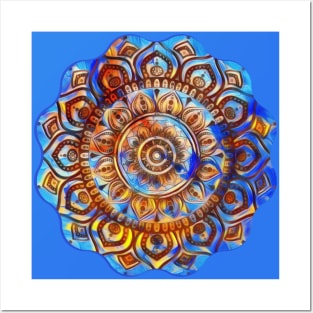 Digital Fluid Art Design - Flip Cup Technique - Blue Mandala Posters and Art